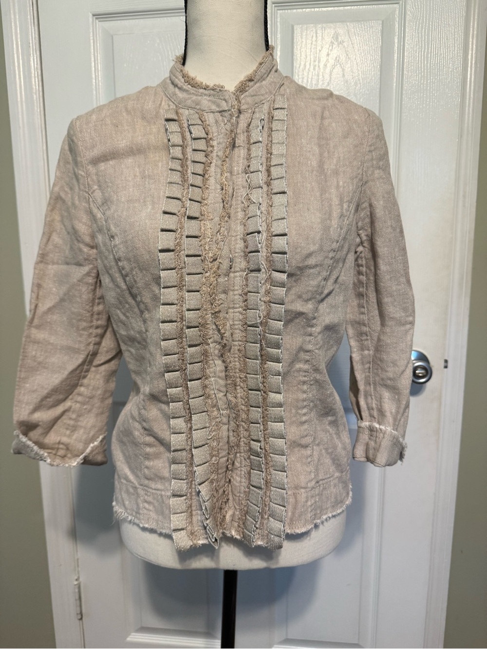 Philippe Adec Beige Utility Jacket with Ruffle Trim